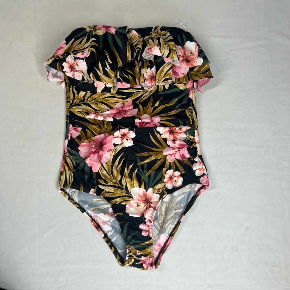Kona Sol Women's Double Flounce Front High Coverage One Piece Swimsuit - Picture 2 of 11